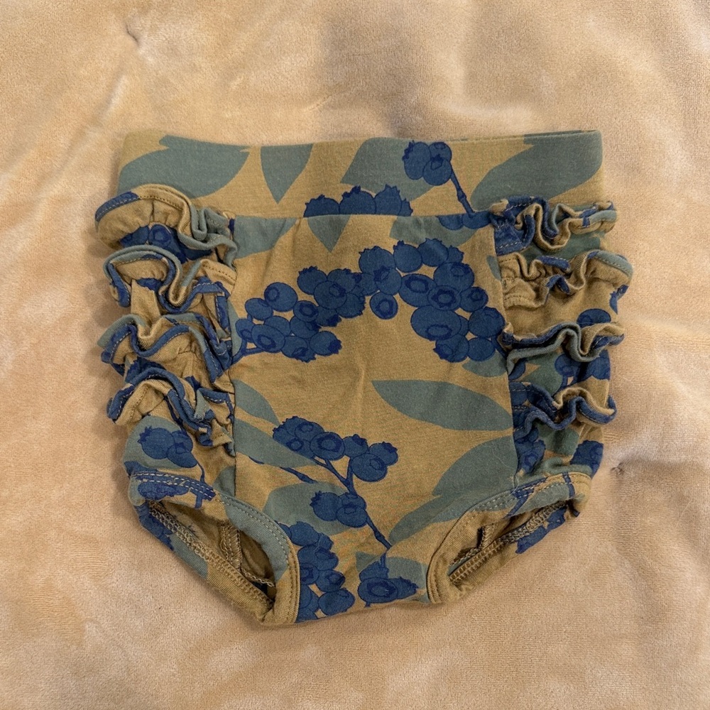 kate quinn Ruffle Floral Blueberry Bloomer/Diaper Cover - Blue & Olive